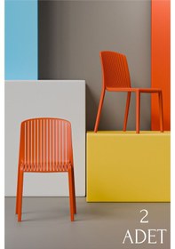 Resim 2'li Still Cafe Kolsuz Sandalye Bahçe Balkon Teras Kafe Sandalyesi Turuncu 