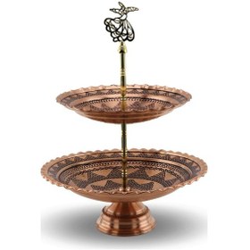 Resim Eskitme Kazılmış İki Katlı Bakır Çerezlik 