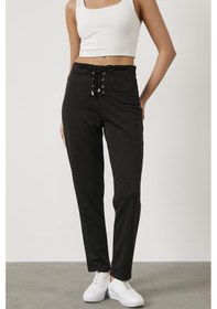 Resim Beli Lastikli Önü İp Detaylı Eşofman Alt - Siyah 