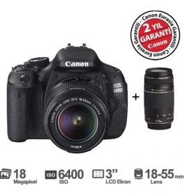 Resim Canon Eos 600D 18 MP 3.0" SLR Dijital Fotoğraf Makinesi 18-55 + 75-300 mm DC Lens ile 