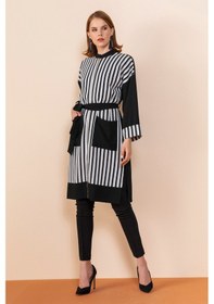 Resim Serpil Exclusive Çizgili Modern Tunik Şık Ve Zarif Tasarım Siyah-ekru 