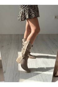 Resim SHOEBOURNE Bej Süet Delikli Western Tarzı Yazlık Çizme 