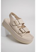 Resim Muggo Wanda Garantili Dolgu Topuklu Çift Bantlı Toka Detaylı Lastikli Kadın Sandalet 001 