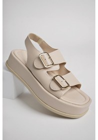 Resim Muggo Wanda Garantili Dolgu Topuklu Çift Bantlı Toka Detaylı Lastikli Kadın Sandalet 001 