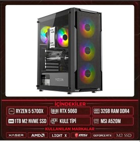 Resim Xaser LIGHT X10 R7-5700X 32 GB 1 TB M.2 NVMe SSD 8 GB RTX5060 Free Dos Masaüstü Oyuncu Bilgisayarı 