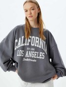 Resim Şardonlu Oversize Sweatshirt Kolej Baskılı Bisiklet Yaka Uzun Kollu 