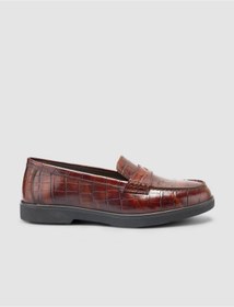 Resim Cabani Tivano %100 Hakiki Deri Kahverengi Croco Desen Kadın Loafer 