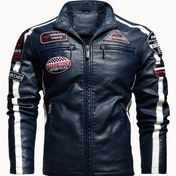 Resim Fermuar Cebi Olan Erkek Bisiklet Ceketi, Casual Plus Fleece Stand Yaka Zip Up Motor Yarış Ceketi Dış Mekan İçin 