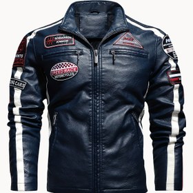 Resim Fermuar Cebi Olan Erkek Bisiklet Ceketi, Casual Plus Fleece Stand Yaka Zip Up Motor Yarış Ceketi Dış Mekan İçin 