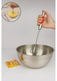 Resim Pratik Paslanmaz Çelik Basmalı Otomatik Çırpıcı Metal Çırpıcı 1 Adet Uzunluk 30cm Renkli 