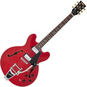 Resim Vintage VSA500B Reissued Semi Hollow Elektro Gitar - Cherry Red (w/Bigsby) 