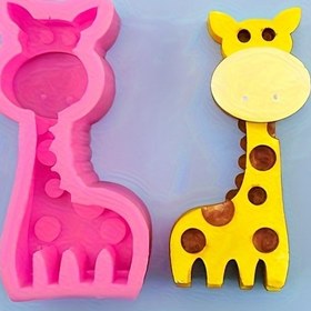 Resim 1 adet Silikon Zürafa & Fil Mum Kalıbı - Pişirme, Çikolata, Dondurma ve El Sanatları için Çok Yönlü - Pembe & Sarı Orman Hayvanı Şekilleri Kalp Kesimi ile - Fondan, Kek Süsleme ve DIY Projeler için Mükemmel, Zürafa Hediyeleri 
