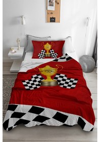 Resim Yarış Desenli Tek Kişilik Pike ( Yastık Kılıflı ) 