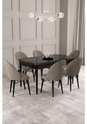 Resim Calvin Siyah Mermer Desen 80x132 Mdf Açılabilir Mutfak Masası Takımı 6 Adet Sandalye Cappucino 