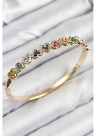 Resim Clariss Pirinç Renkli Zirkon Taşlı Sıralı Kalp Model Gold Renk Kadın Kelepçe Çok Renkli 