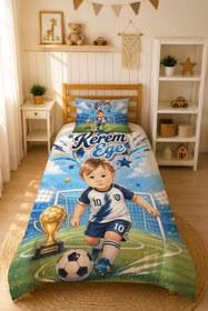 Resim Evmila Karikatüristik Futbol Temalı Nevresim Takımı - 160x220 cm Nevresim (Tek Kişilik Özelleştirilmiş ) + 50x70 cm Yastık Kılıfı 