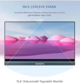 Resim Arzopa A1 T 15.6" Full HD 60Hz IPS Ultra İnce Dokunmatik Taşınabilir Monitör 