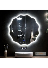 Resim Cirelia Beyaz Led'li Lazer Kumlamalı Lavabo & Banyo Aynası Dokunmatik Sensörlü 90 X 90 