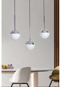 Resim Roza 3 Lü Krom-siyah Metal Gövde Beyaz Camlı Tasarım Lüx Sark... Krom 