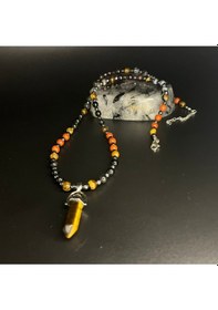 Resim Yıldız Doğal Taş Kaplan Gözü Obsidyen Jasper Labrodorit Lal Doğal Taş Çivi Model Kolye 55 Cm Çok REnkli 