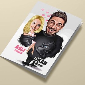 Resim Goril ve Sevgilisi Karikatürlü Tebrik Kartı 