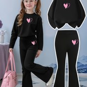 Resim Kızlar için Sonbahar ve Kış Yuvarlak Yaka Uzun Kollu Üst Siyah Flare Pantolon ile Okul Sezonu Kızlar için Şık Kampüs Modası İki Parça Takım, Dış Mekan, Cadılar Bayramı, Şükran Günü, Noel, Yeni Yıl, Paskalya, Bahar, Yaz, Mezuniyet, Parti, Tatil, Doğum Günü, Parti, Festival için Mükemmel 