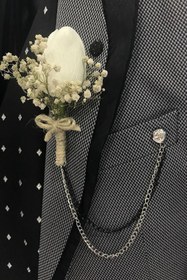 Resim Limelia Beyaz Cipsolu Ve Beyaz Laleli Damat Yaka Çiçeği 10 Adet 