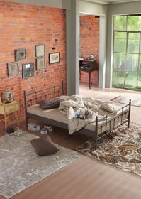 Resim Unimet Lalas Çift Kişilik Metal Karyola-kahverengi (AHŞAP LATALI) 