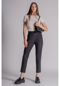 Resim Braccas Kadın Yandan Cepli Arka Cep Fleto Beli Lastikli Ve Pilili Slim Fit Pantolon Siyah Siyah 