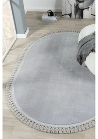 Resim Puffy Gri Oval Örgü Saçaklı Peluş Yumuşacık Yıkanabilir Kaymaz Taban Halı Salon Oturma Odası Gri 