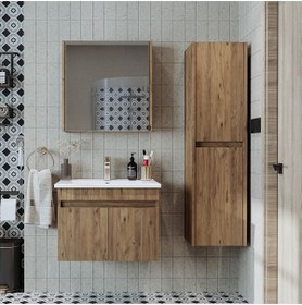 Resim ROOMART '' Lavabolu '' Atlantik Mat Mdf 65 Cm Banyo Alt Dolap Aynalı Üst Dolap Boy Dolap 