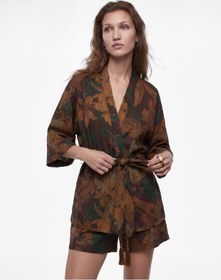 Resim Koton Koton X Melis Ağazat - Püsküllü Kuşak Detaylı Floral Desenli Kimono Kahverengi Desenli 6sak50039ew 