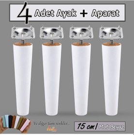 Resim 4 Adet Ahşap Ayak 15 Cm Beyaz M8 Civatalı Bağlantı Aparatlı Dolap Mobilya Koltuk Kanepe Destek Ayağı Ayakları Beyaz 