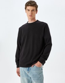 Resim Pamuk Karışımlı Basic Bisiklet Yaka Sweatshirt 
