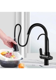 Resim Profaucet Fleko Siyah Arıtmalı Spiralli Evye Mutfak Bataryası 