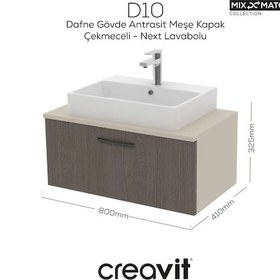 Resim Creavit D10 Next Lavabo Dolabı Çekmeceli 80 Cm Dafne Gövde Antrasit Meşe Kapak Beyaz 