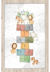 Resim Sevimli Hayvanlar Bambu Çocuk Halısı Gri 