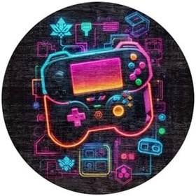 Resim Perk Gamer Halısı Şönil Pamuk Tabanlı Kaymaz Yuvarlak Gaming Oyuncu Odası Halısı 100x100 