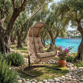Resim Rehome Enez Tek Kişilik Rattan Bahçe Salıncağı | Açık Kahve 