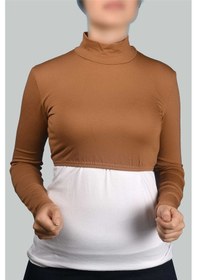 Resim Altobeh Uzun Kol Balıkçı Yaka Boğazlı Likralı Penye Kadın Yarım Body - Taba 