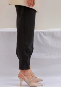 Resim Beli Lastikli Paça Pile Detaylı Siyah Renk Pantolon P50517 