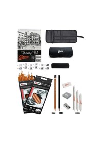 Resim Eskiz Defteri A5 120 Gr 50 Yp Professional Dereceli Kalem Set 12 Li Rulo Bez Çantalı Eskiz Seti 