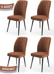 Resim Canisa Platinum Serisi Üst Kalite Yemek Odası Sandalyesi 4 Adet Kiremit Sandalye Metal Siyah Iskeletli 