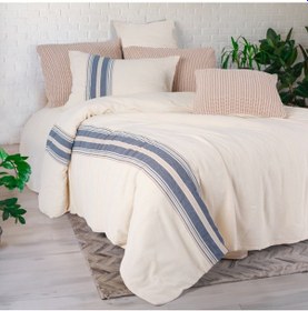 Resim %100 Pamuk Çift Kişilik Nevresim Takımı, İpliği Boyalı Kumaş Yatak Örtüsü 200x220cm, İndigo Indigo 