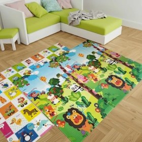 Resim Esranın Dünyası Happy Jungle Çift Taraflı Katlanabilir Oyun Halısı ve Matı Premium Seri - Taşıma Çantalı (180X150) 