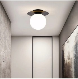 Resim Neptün Siyah Kasa Beyaz Glop Camlı Avize E27 Duy İç Mekan Aydınla Siyah 