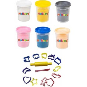 Resim 3 Adet Oyun Hamuru + Oyun Hamuru İçin Merdane Ve Kalıp Seti Play Dough 