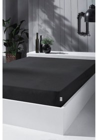 Resim Penye Lastikli Çarşaf, Battal Çift Kişilik , Siyah, %100 Pamuk Örme Kumaş, 130 Gr/m² Siyah 