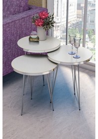 Resim Zigon Sehpa Ve Orta Sehpa Elips Set Gümüş Beyaz Tel Diğer 