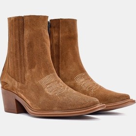 Resim Maya Kadın Kahverengi Gerçek Süet Deri Fermuart Detaylı Western Bot Kahverengi 